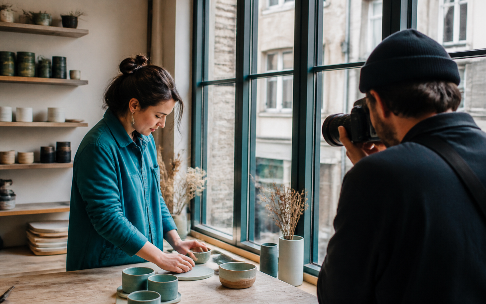 Portrait professionnel naturel dans un atelier